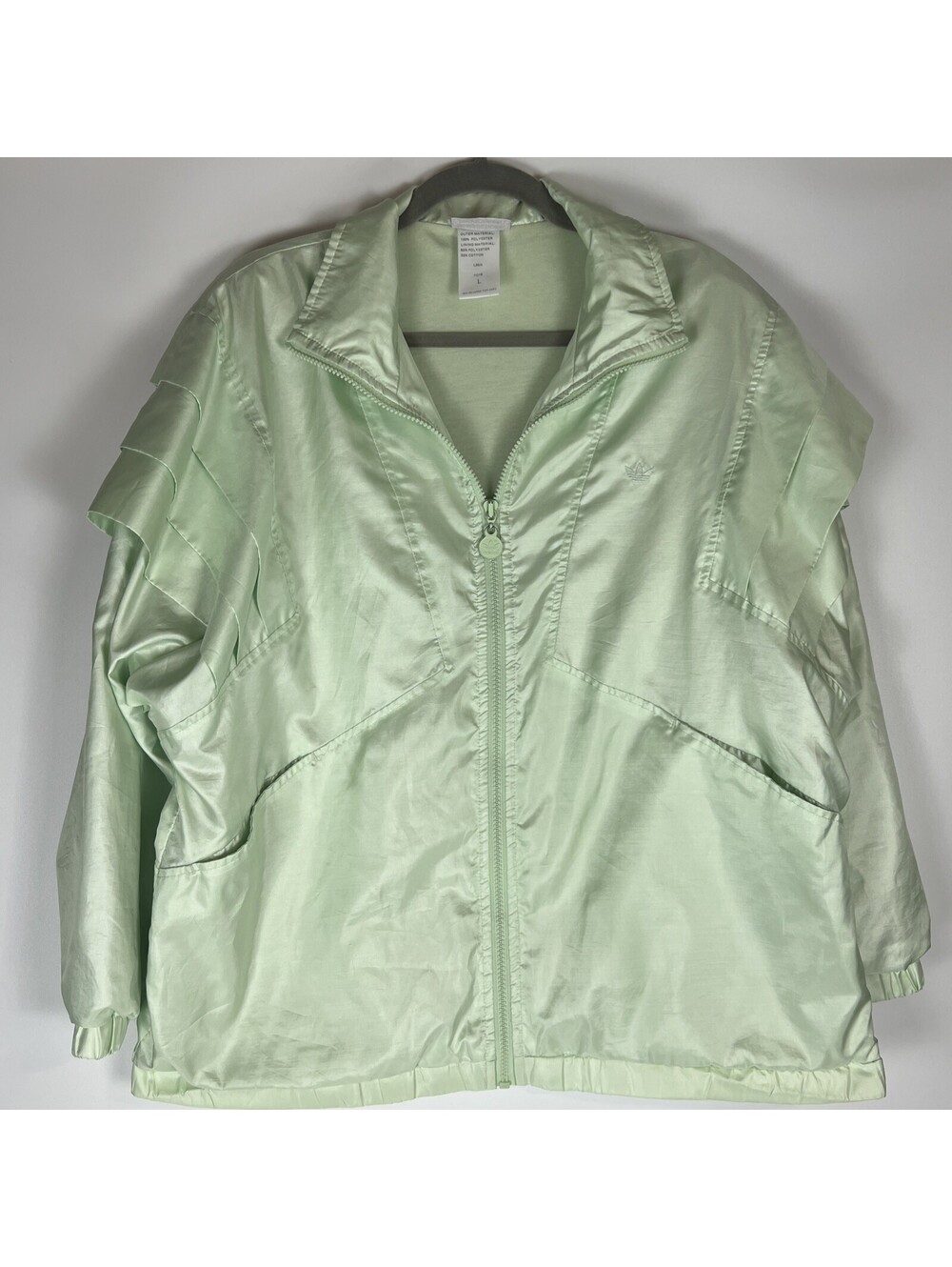 Vintage Adidas Women's Track Jacket Pale Green Windbreaker Full Zip Lined-Size L